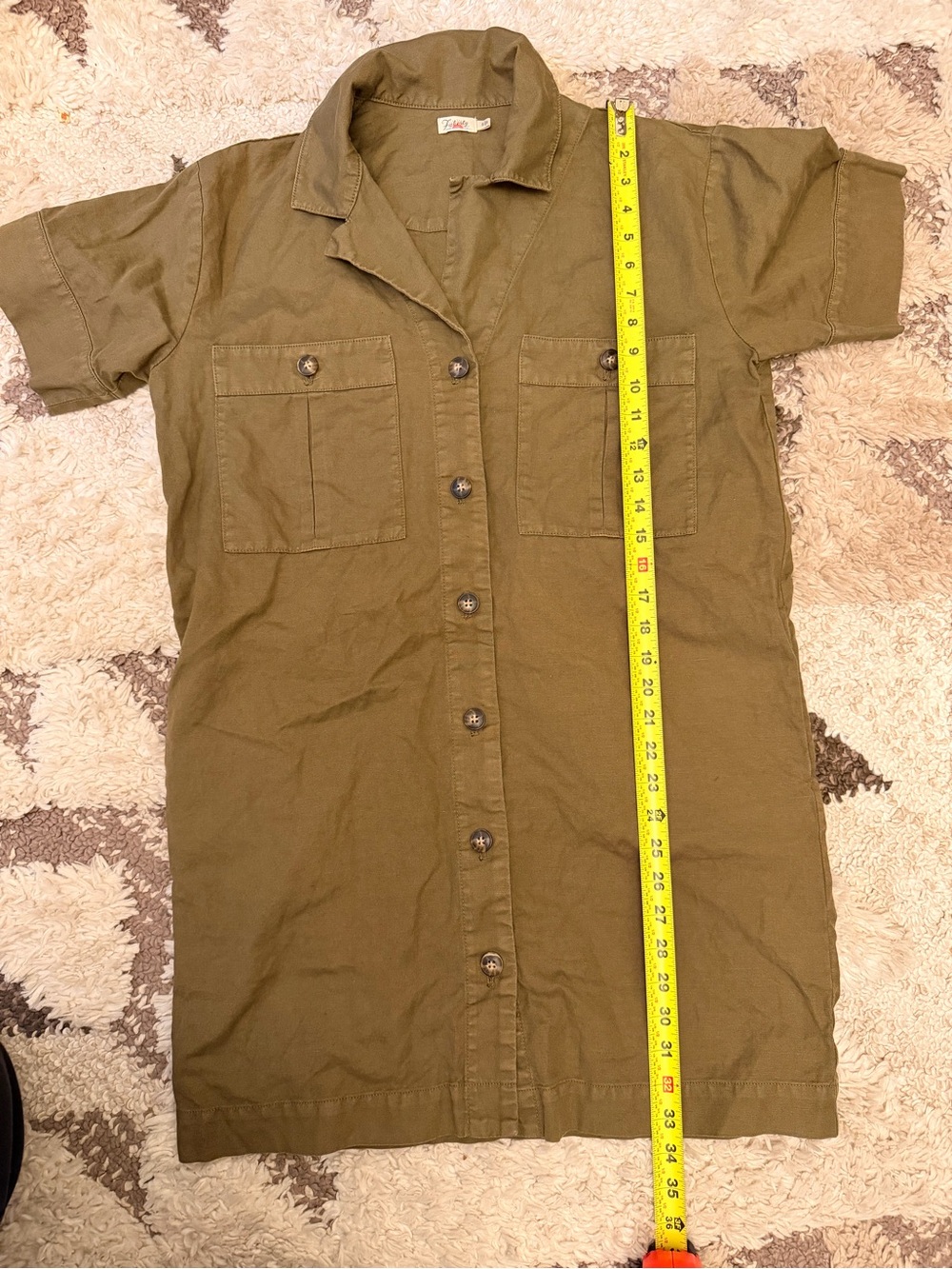 Faherty Palos Verdes Shirt Dress Olive Green Linen Blend Utility Dress Small - Picture 8 of 8